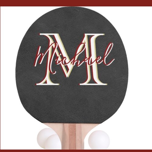 Elegant Leather Look Tri_Color Monogram with Name  Ping Pong Paddle