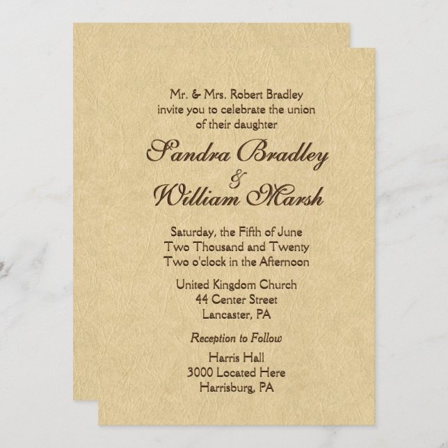Elegant Leather Look Wedding Invitation (Front/Back)