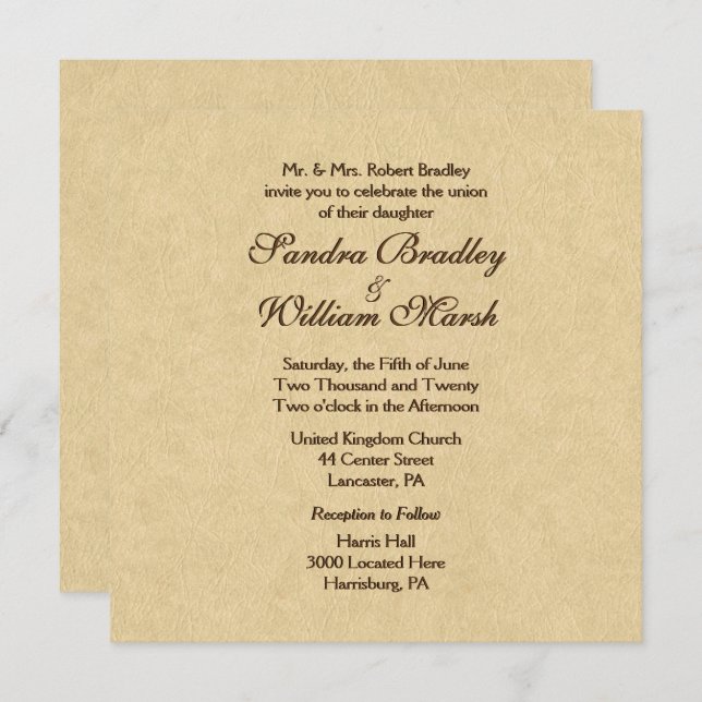 Elegant Leather Look Wedding Invitation (Front/Back)
