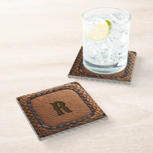 Elegant Leather Look Western Style Glass Coaster