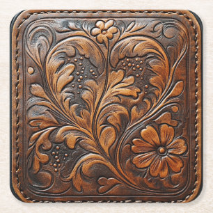Elegant Leather Look Western Style Square Paper Coaster