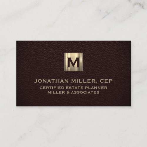 Elegant Leather Luxury Gold Initial Logo Business Card