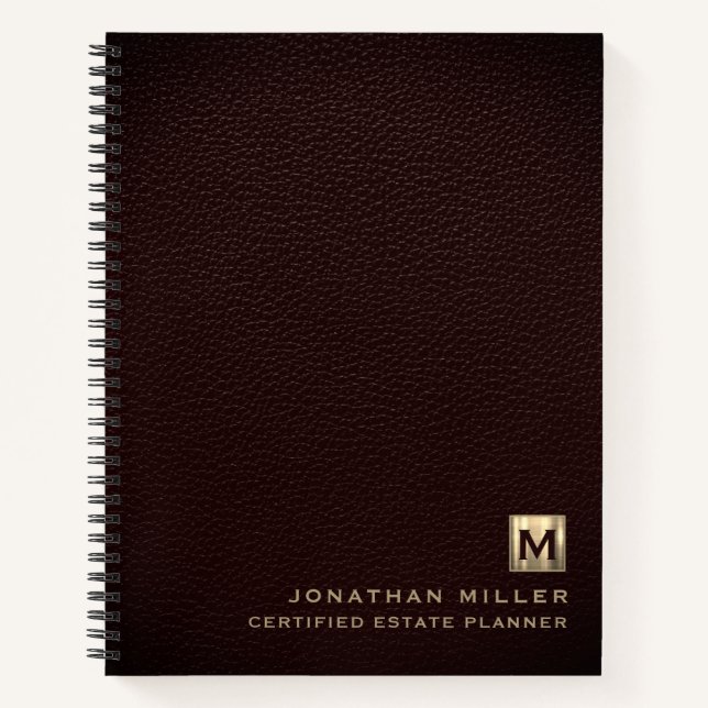 Elegant Leather Luxury Gold Initial Logo Notebook (Front)