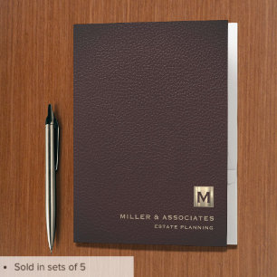Elegant Leather Luxury Gold Initial Logo Pocket Folder