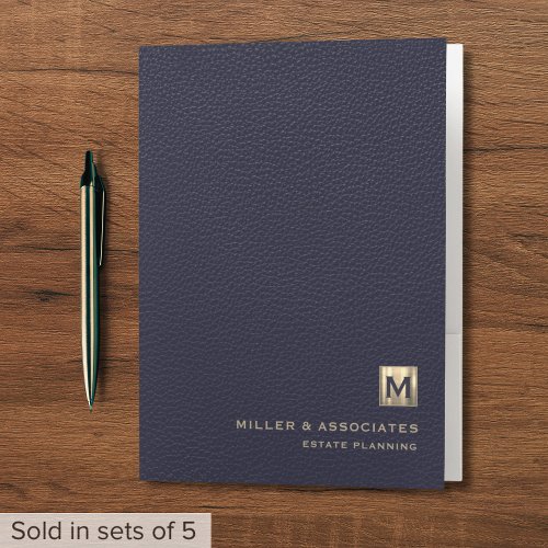 Elegant Leather Luxury Gold Initial Logo Pocket Folder