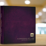 Elegant Leather Luxury Gold Monogram<br><div class="desc">Elegant Brushed Metallic Gold Monogram Medallion Classic Block Typography Initial Name Title Custom Text Purple Leather Print Home Office Work School Recipe 3 ring binder</div>