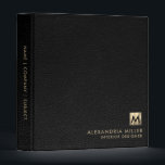 Elegant Leather Luxury Gold Monogram 3 Ring Binder<br><div class="desc">Elegant Brushed Metallic Gold Monogram Medallion Elegant Typography Initial Name Title Custom Text Black Leather Print Home Office Work School Recipe 3 ring binder</div>