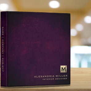 Elegant Leather Luxury Gold Monogram 3 Ring Binder