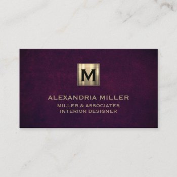 Elegant Leather Luxury Gold Monogram Business Card by kisasa_home at Zazzle