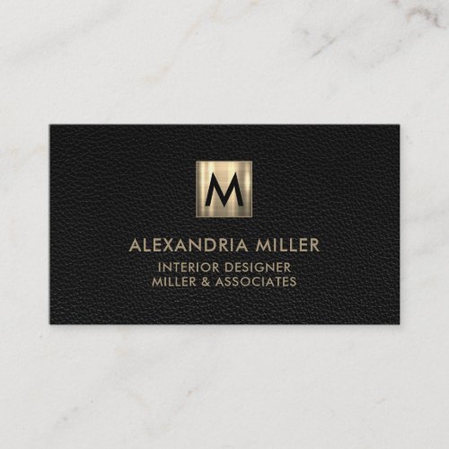 Elegant Leather Luxury Gold Monogram Business Card