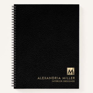 Elegant Leather Luxury Gold Monogram Notebook