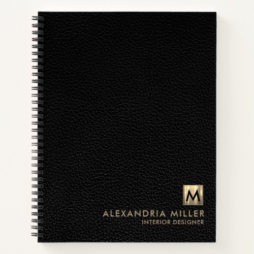 Elegant Leather Luxury Gold Monogram Notebook
