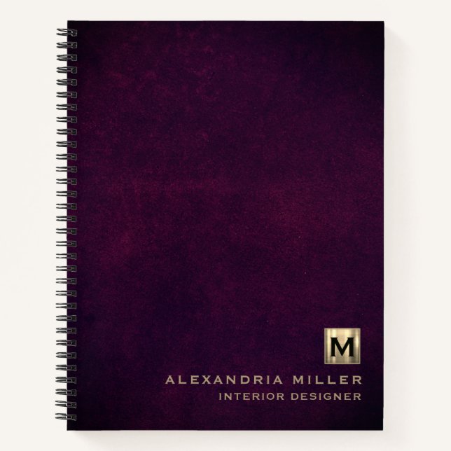 Elegant Leather Luxury Gold Monogram Notebook (Front)