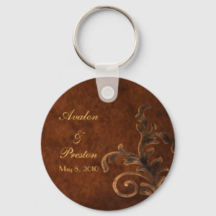 Elegant Leather Scroll Leaf Wedding Favor Keychain