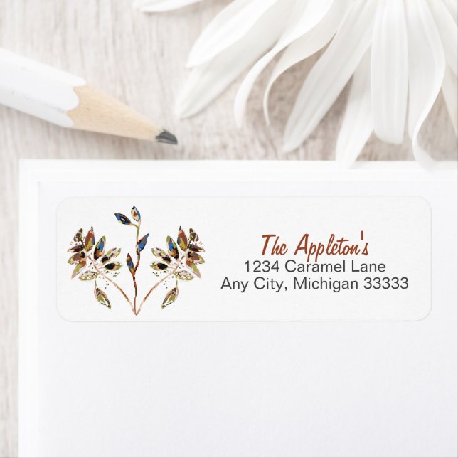 Elegant Leaves And Berries Floral Stationery Label (Insitu)