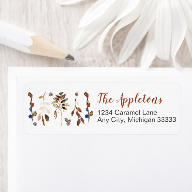 Elegant Leaves And Berries Pattern Stationery Label (Insitu)
