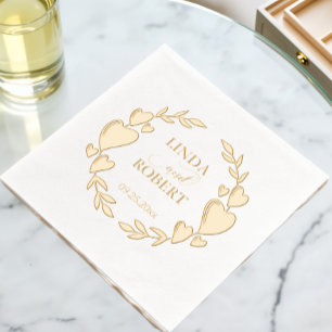 Elegant Leaves and Hearts Wedding Foil Napkins