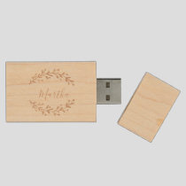 Elegant Leaves and Name Personalized Wood Flash Drive