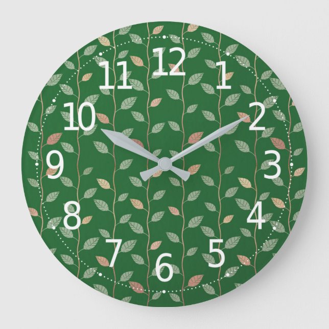 Elegant Leaves and Vines Pattern Paper Texture | Large Clock (Front)