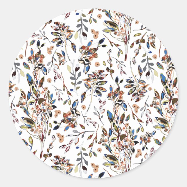 Elegant Leaves Berries Floral Pattern Classic Round Sticker (Front)
