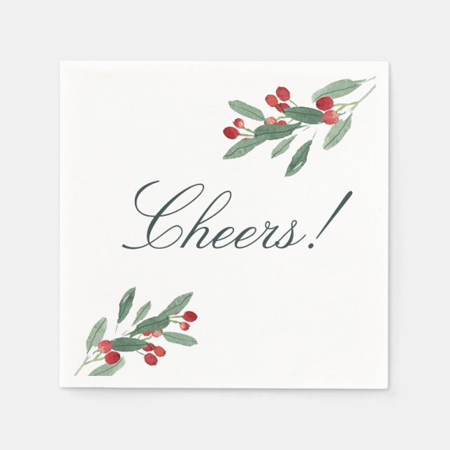 Elegant Leaves & Berries Holiday Cheers Napkins (Front)