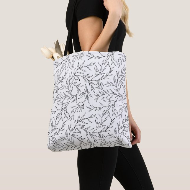 Elegant Leaves black and white Tote Bag (Close Up)
