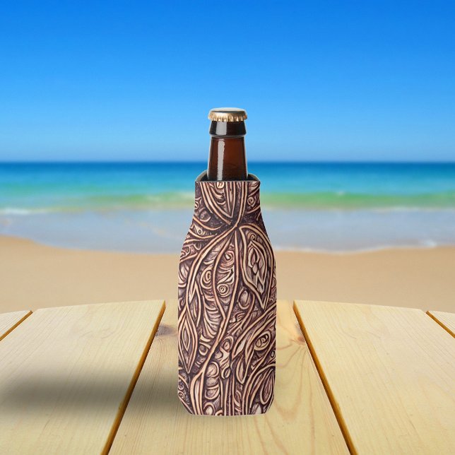 Elegant Leaves Carved Wood Bottle Cooler (Creator Uploaded)