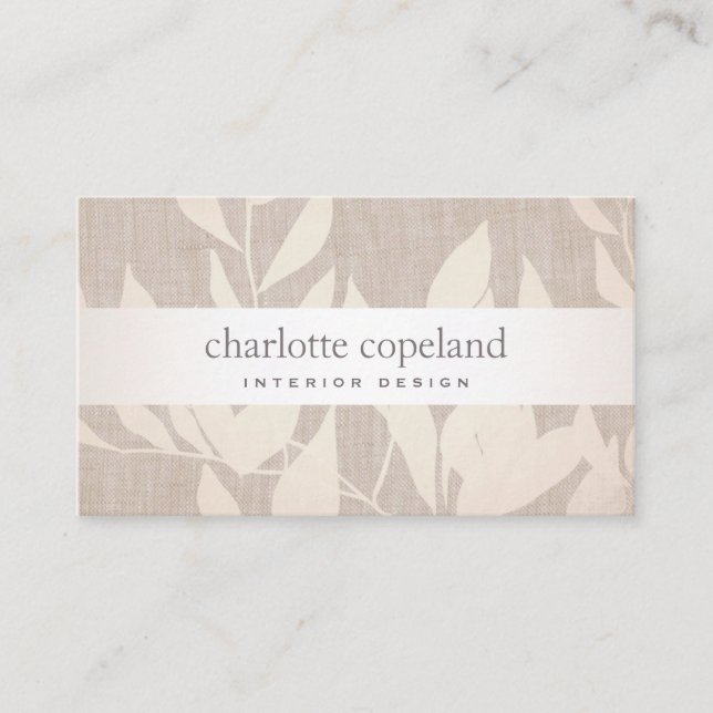 Elegant Leaves Chic Interior Design Beige Nature Business Card (Front)