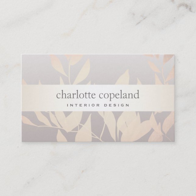 Elegant Leaves Chic Interior Design Nature Taupe Business Card (Front)