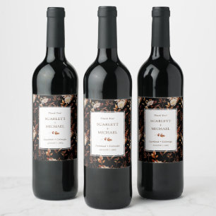 Elegant Leaves Fall Wedding Wine Label