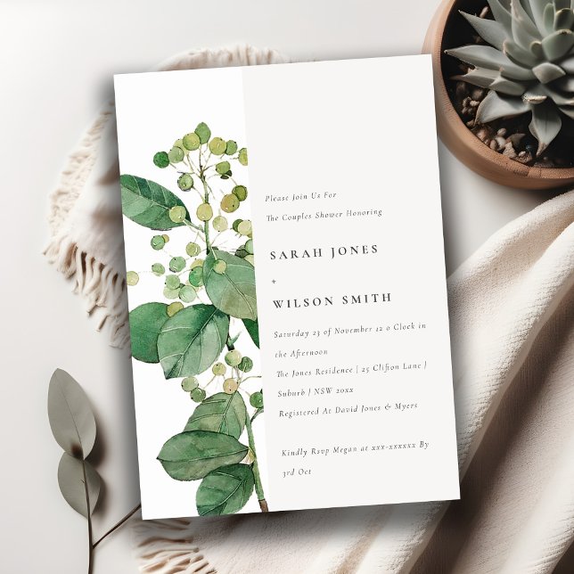 Elegant Leaves Foliage Greenery Couple Shower Card (Creator Uploaded)