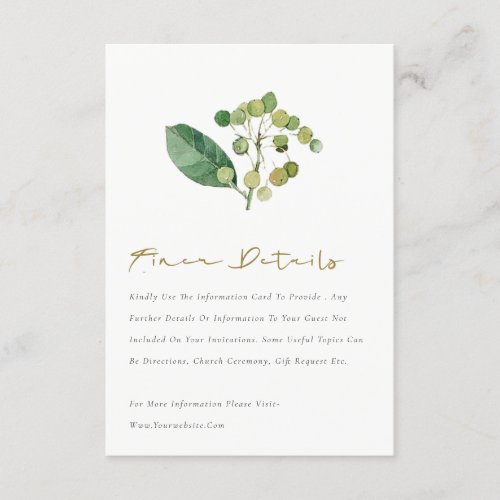 Elegant Leaves Foliage Greenery Wedding Detail Enclosure Card
