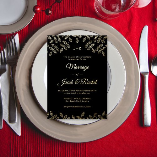 Elegant Leaves Gold Foil Wedding Invitation