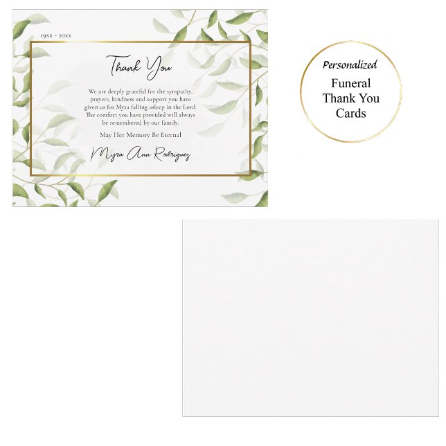 Elegant Leaves Gold Frame Funeral Orthodox  Thank You Card (Creator Uploaded)