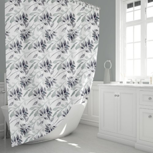 Elegant Leaves Gray And Soft Green_Gray Floral Shower Curtain