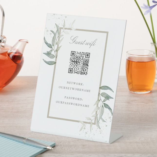 Elegant leaves guest Wifi qr code Pedestal Sign (In SItu)