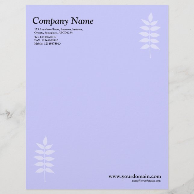 Elegant Leaves - Light Blue Letterhead (Front)