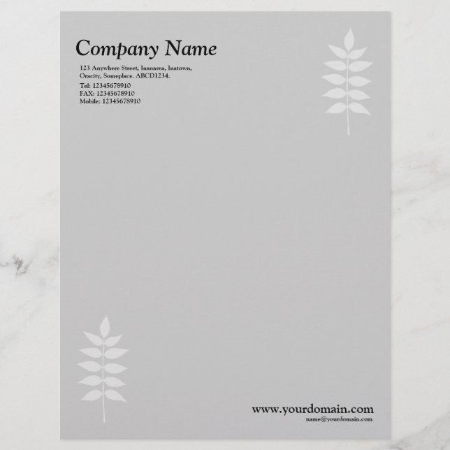Elegant Leaves- Light Gray Letterhead (Front)