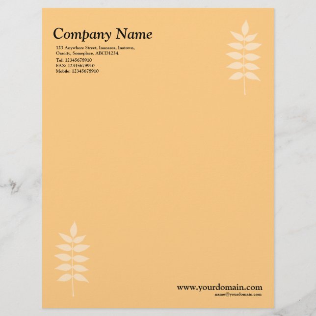 Elegant Leaves - Light Orange Letterhead (Front)