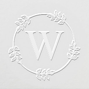 Elegant Leaves on Circle Frame Initial Monogram  Embosser