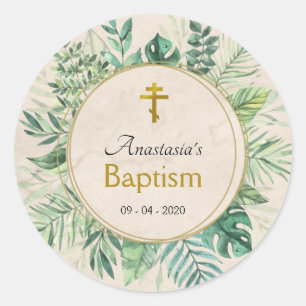 Elegant Leaves Orthodox Christian Baptism Classic Round Sticker