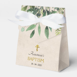 Elegant Leaves Orthodox Christian Baptism Favor Boxes