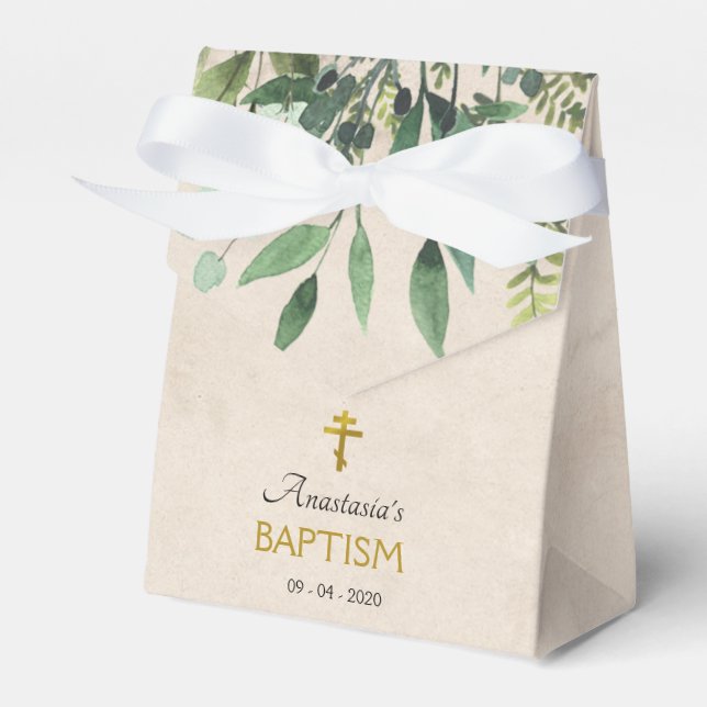 Elegant Leaves Orthodox Christian Baptism Favor Boxes (Front Side)