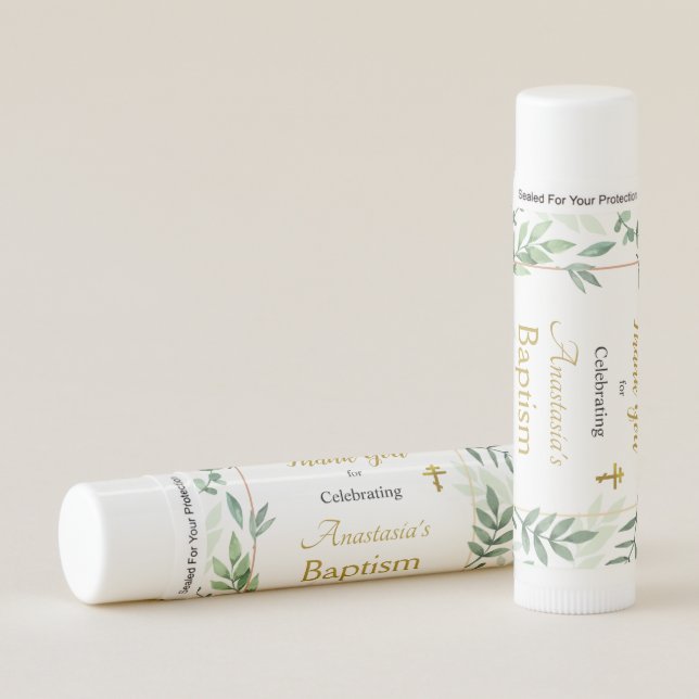 Elegant Leaves Orthodox Christian Baptism Lip Balm (Front)