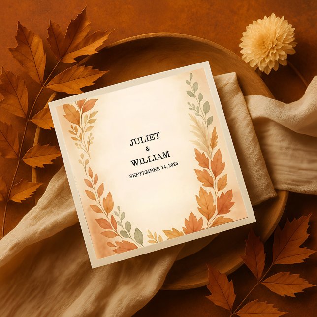 Elegant Leaves & Pampas Grass Autumn Fall Wedding Napkins (Creator Uploaded)