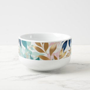 Elegant Leaves Pattern Aqua Pink Faux Gold Pretty Soup Mug