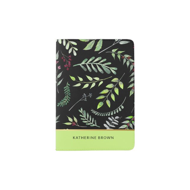 Elegant Leaves Pattern Classy Stylish Trendy Girly Passport Holder (Front)