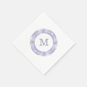 Elegant Leaves Pattern Lavender Monogram Paper Napkins