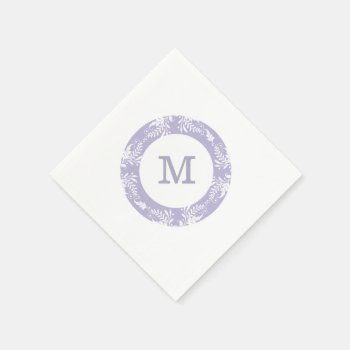 Elegant Leaves Pattern Lavender Monogram Paper Napkins by InitialsMonogram at Zazzle