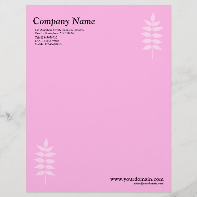 Elegant Leaves - Pink Letterhead (Front)